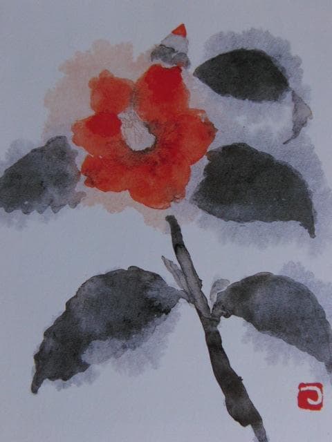 片岡鶴太郎、【佗助一輪（赤）】、希少な額装用画集より、状態良好、新品額装付