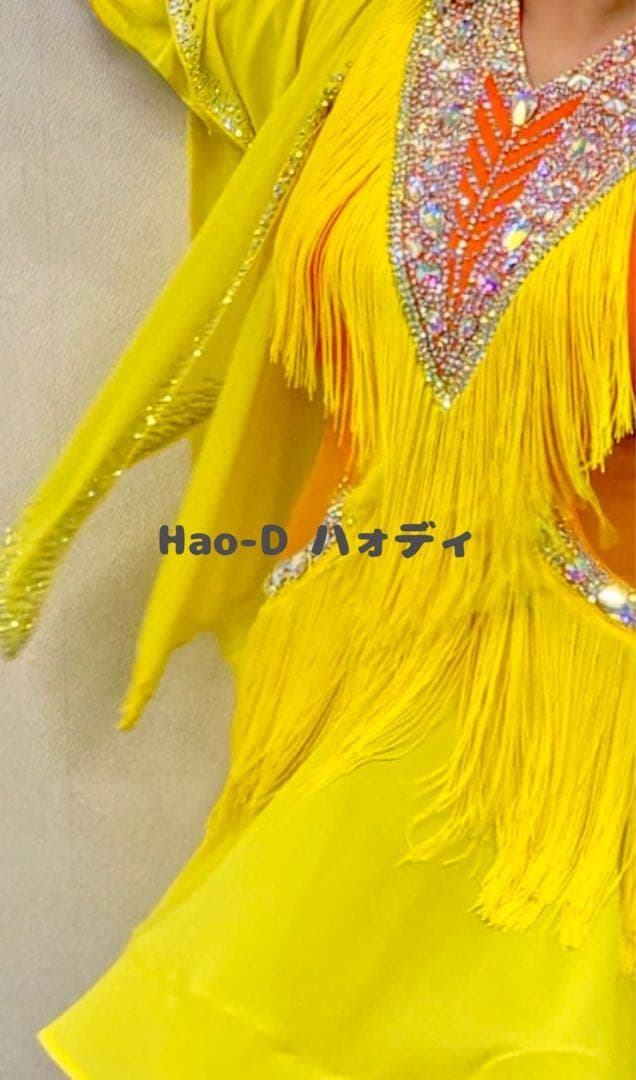 新品同様★ドレス★ラテン★競技会★蛍光イェロー★社交ダンス