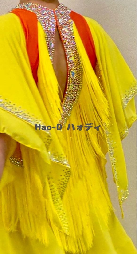 新品同様★ドレス★ラテン★競技会★蛍光イェロー★社交ダンス