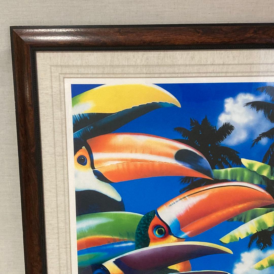 ベッペ・スパダチーニ 額装 アート 大型 オオハシ 鳥 トロピカル レトロ