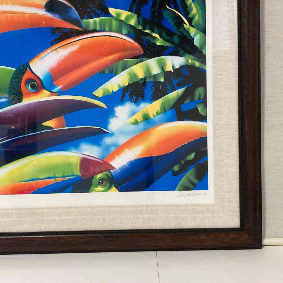 ベッペ・スパダチーニ 額装 アート 大型 オオハシ 鳥 トロピカル レトロ