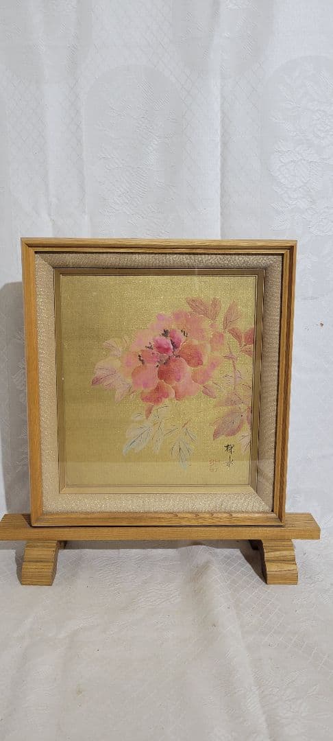 門井掬水　色紙絵　置形色紙額付　鏑木清方の門人　書画、骨董品、美術品
