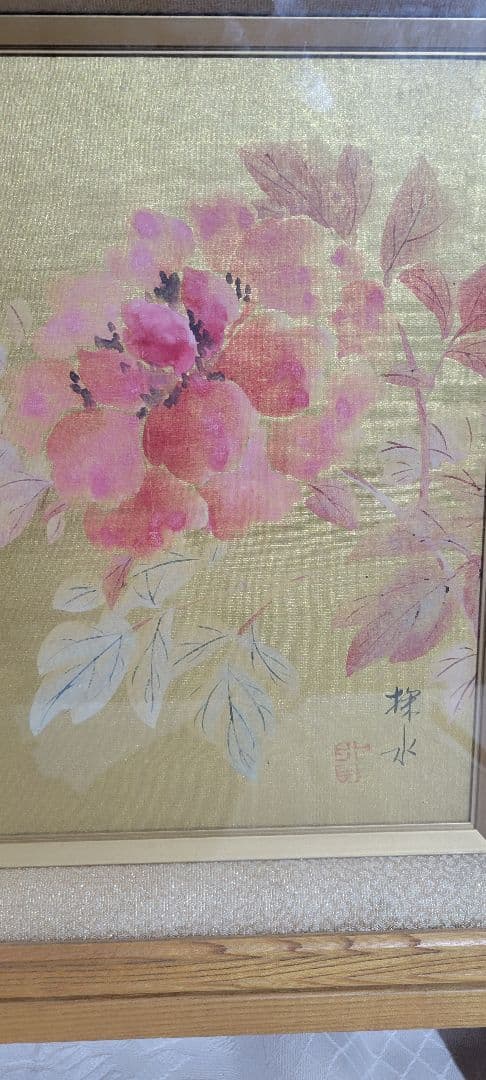 門井掬水　色紙絵　置形色紙額付　鏑木清方の門人　書画、骨董品、美術品