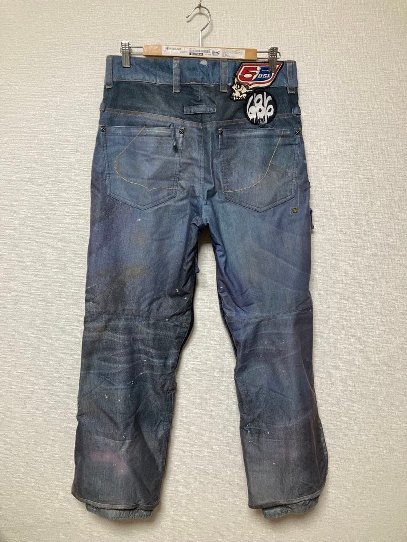 686 55 diesel コラボ　ダメージ加工　スノーボードパンツ　デニム