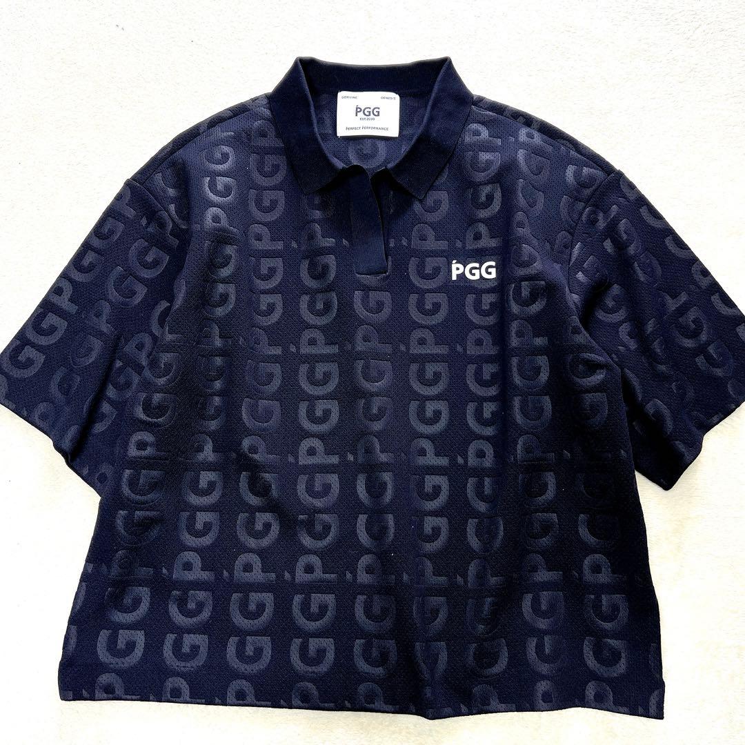 美品 PGG ポリエステルヤーン ロゴエンボス セットアップ ゴルフ