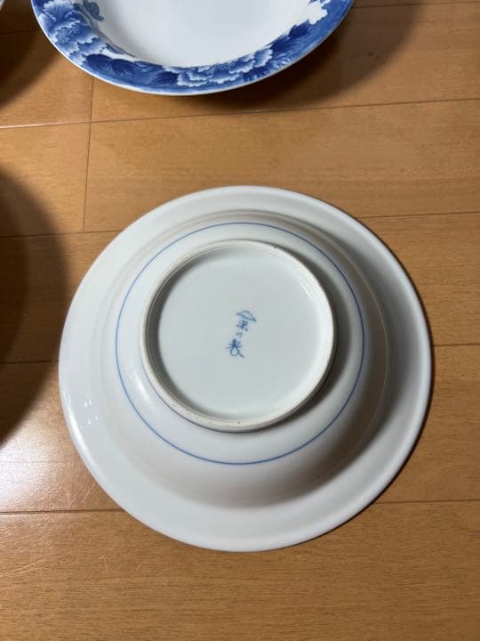 618 深川製磁　藍牡丹　深皿　4客　未使用