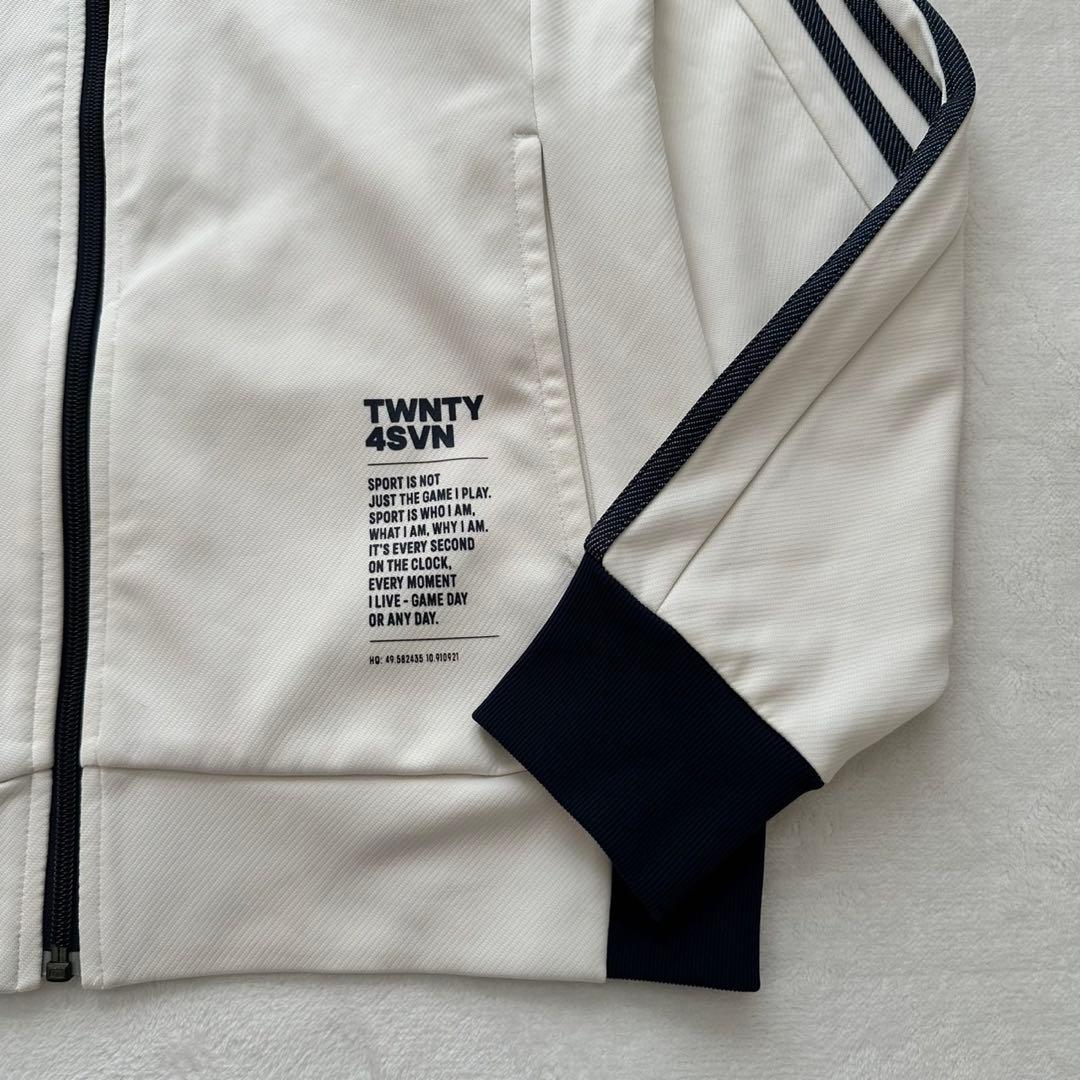 adidas トラックジャケット（ L）白×ネイビー系　ジャージ上　3本ライン