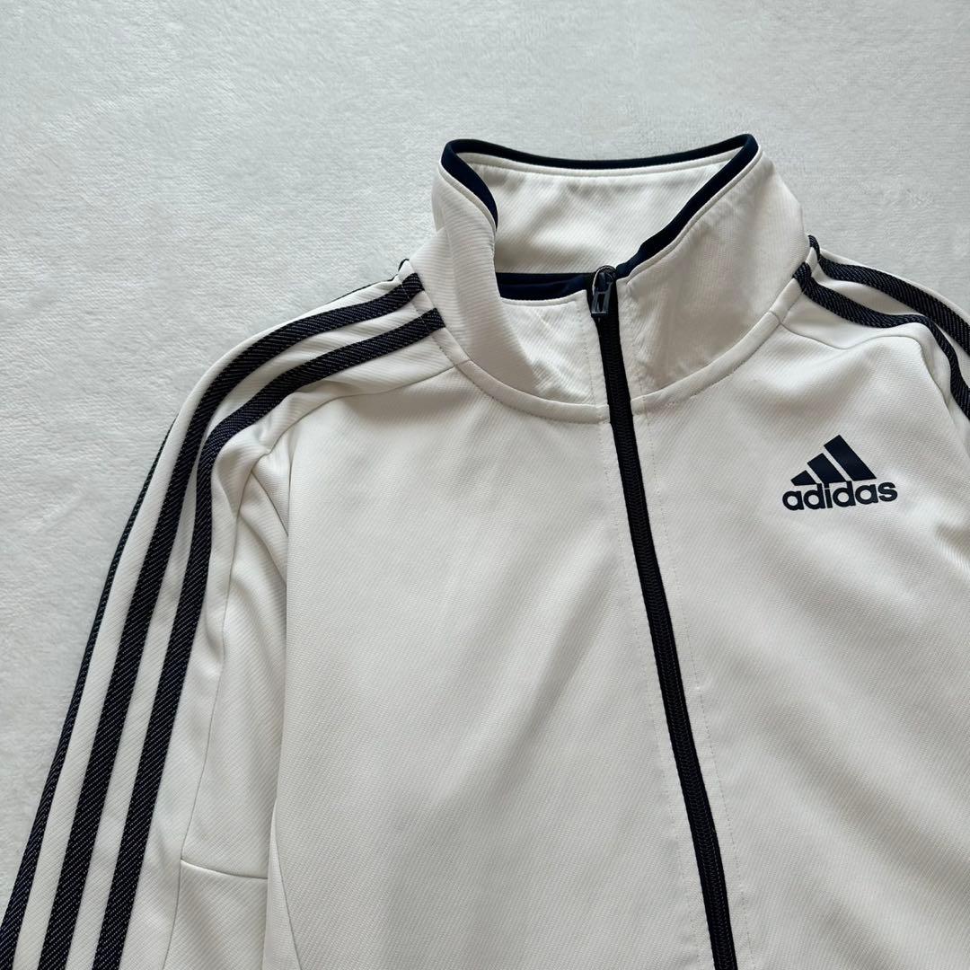 adidas トラックジャケット（ L）白×ネイビー系　ジャージ上　3本ライン