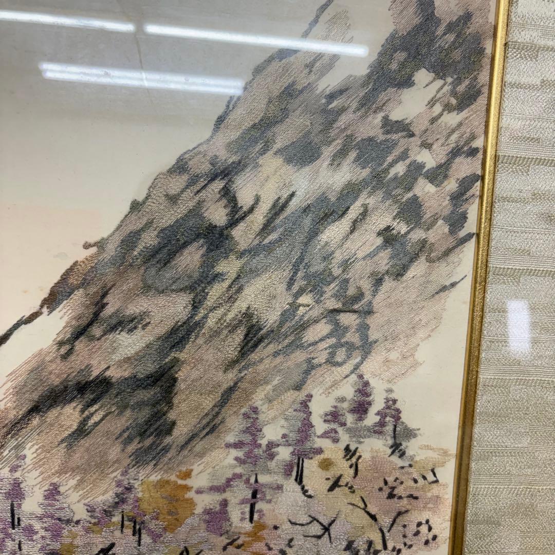 刺繍絵画 山水画 松園作 額装 大型 和風アート 日本画 風景画 壁掛け和モダン