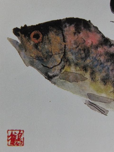 片岡鶴太郎、【寒鮒】、希少な額装用画集より、美品、日本人画家、新品額装付