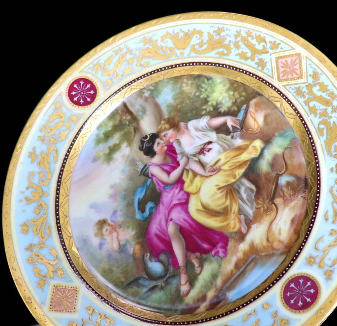 ロイヤル・ヴィエナ 西洋陶磁最高級!! 一点物 金盛装飾 飾り皿 著名な絵師