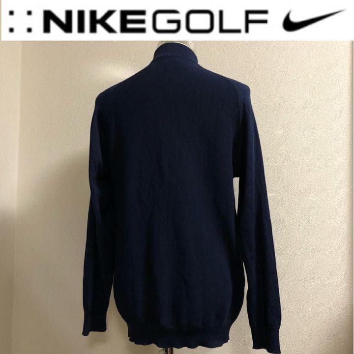ナイキゴルフ 長袖 ハーフジップ ウール混 ニット ウェア ネイビーXLサイズ
