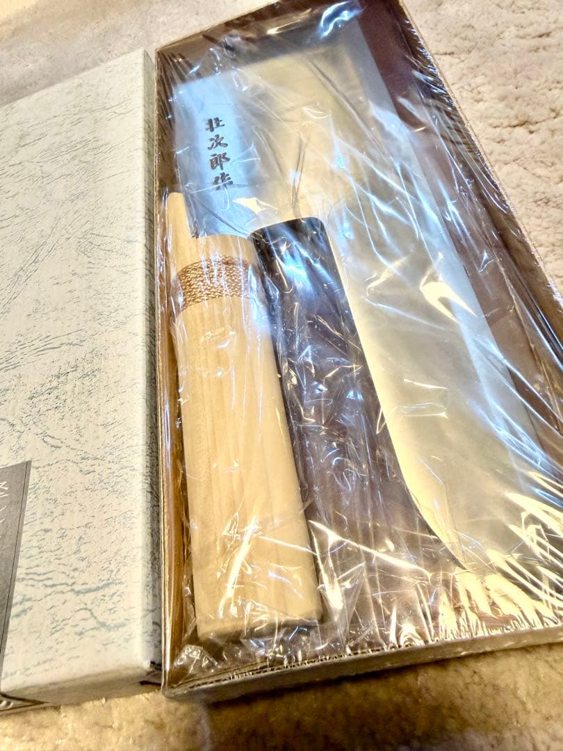 （高級・本格派）ステンレス製 めん切り包丁「壮次郎」27cm 白木柄 新品未使用