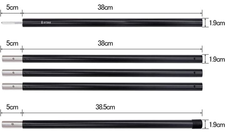アルミ製 テント タープ ウイング ポール直径19ｍｍ総長190cm 2本セット