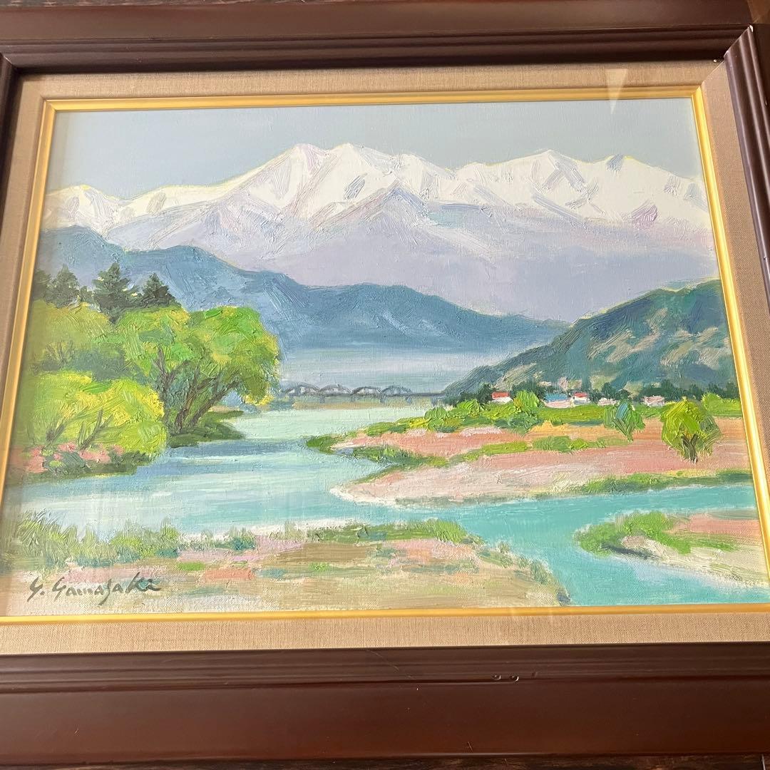 山崎義孝「アルプス遠望」油彩 P10 額装 日洋会会員 油絵 油画 G