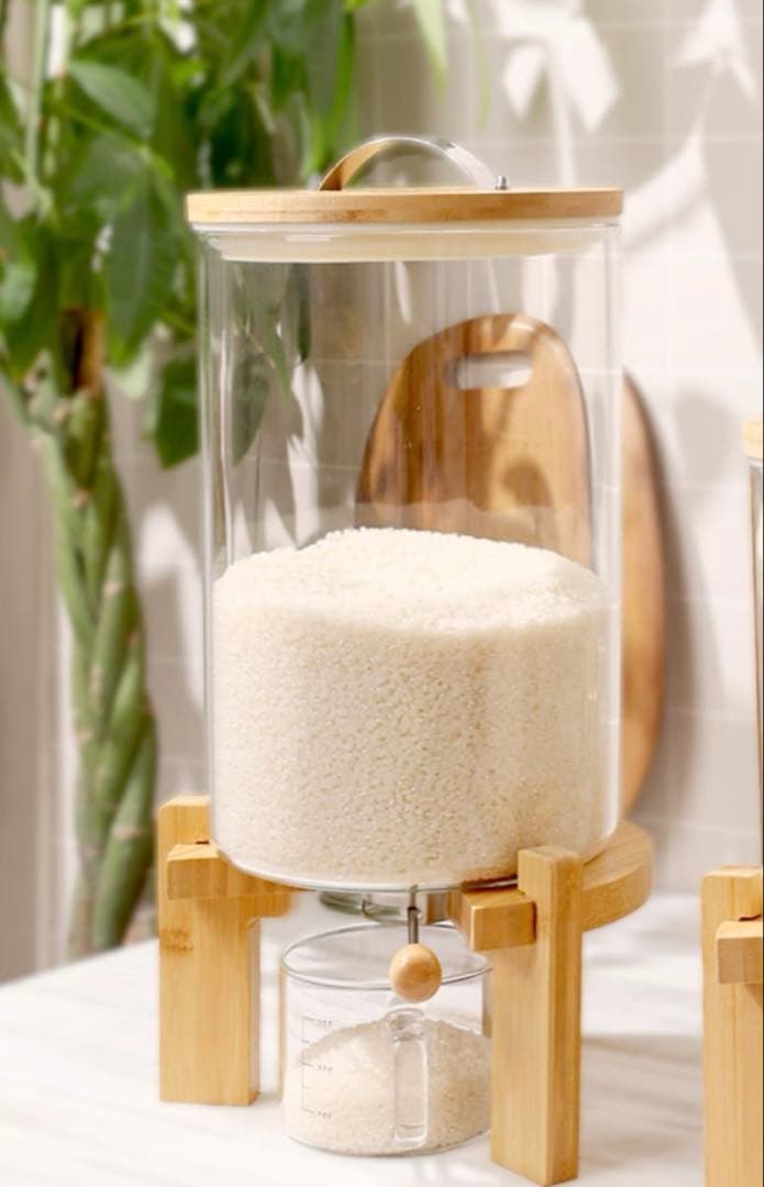 密閉米びつ　ライスディスペンサー7.5L(6.5kg) ガラス製　計量カップ付き