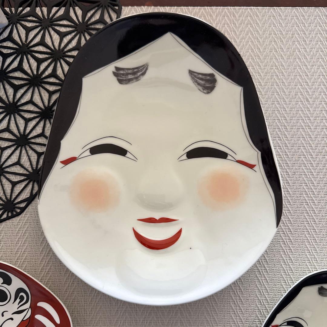 【新品】幸楽窯　おふくさん大皿と小皿【おふくさん　だるま】3枚セット有田焼　節分