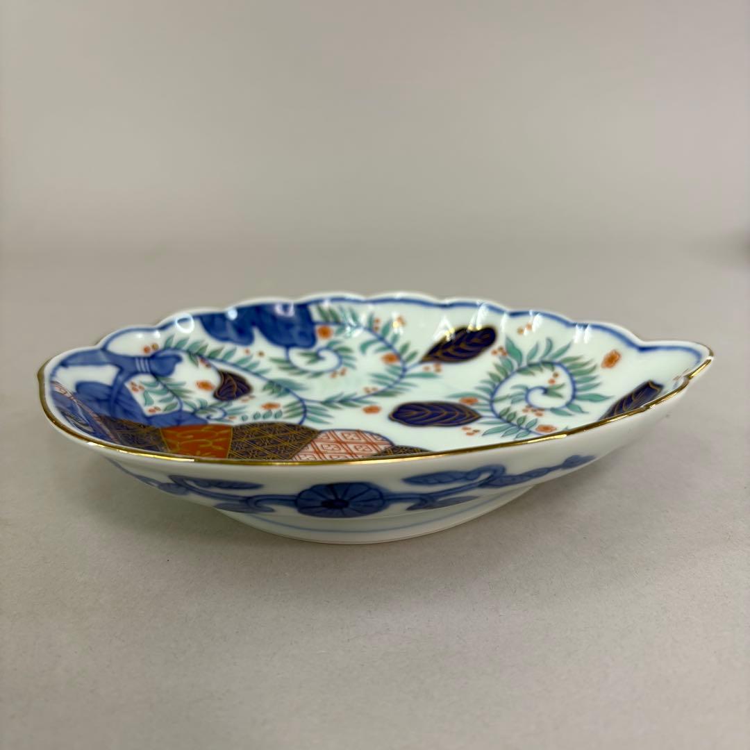 美品 有田焼 賞美堂 其泉 金彩色絵菊花唐草 鮑型 小皿 取皿 5客セット