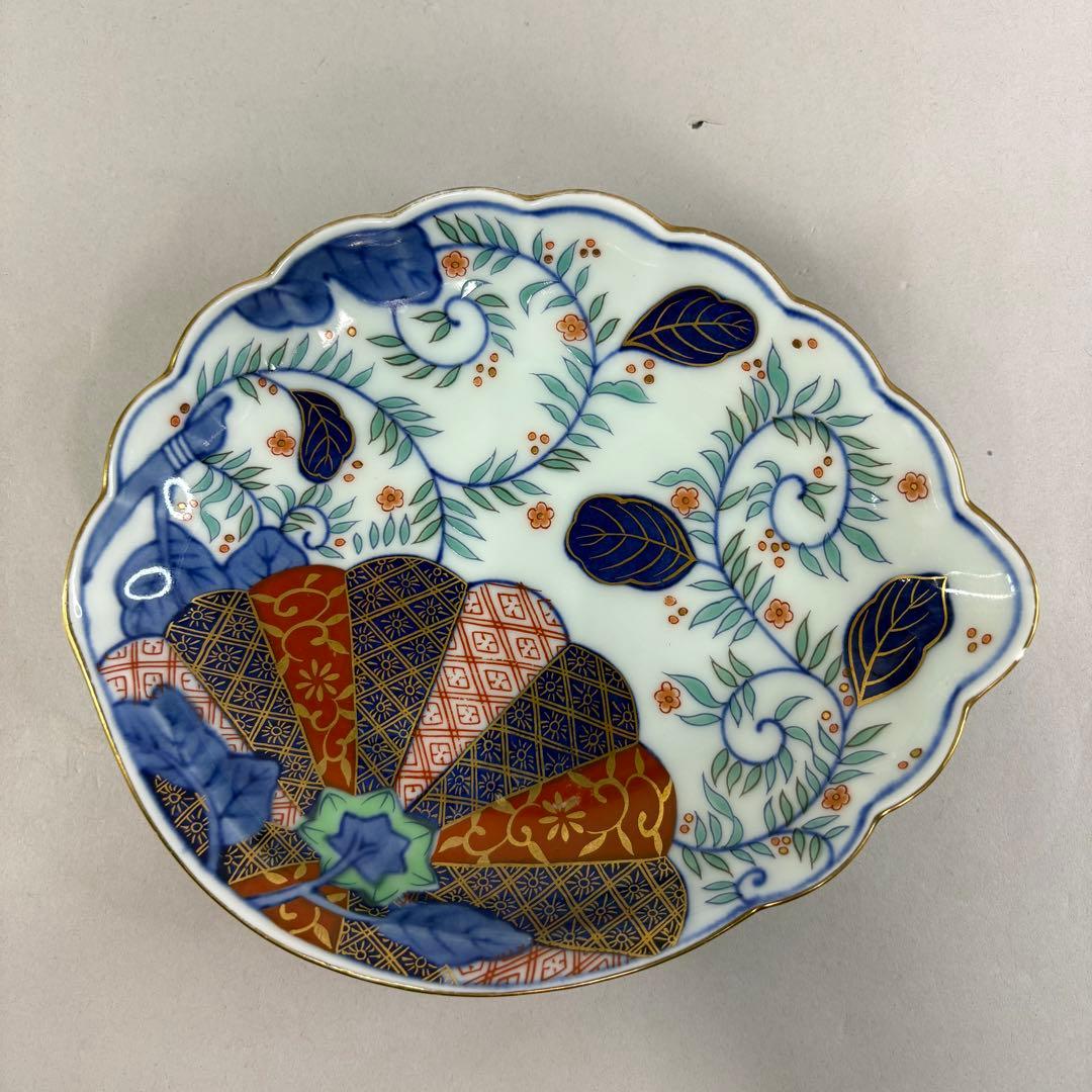 美品 有田焼 賞美堂 其泉 金彩色絵菊花唐草 鮑型 小皿 取皿 5客セット