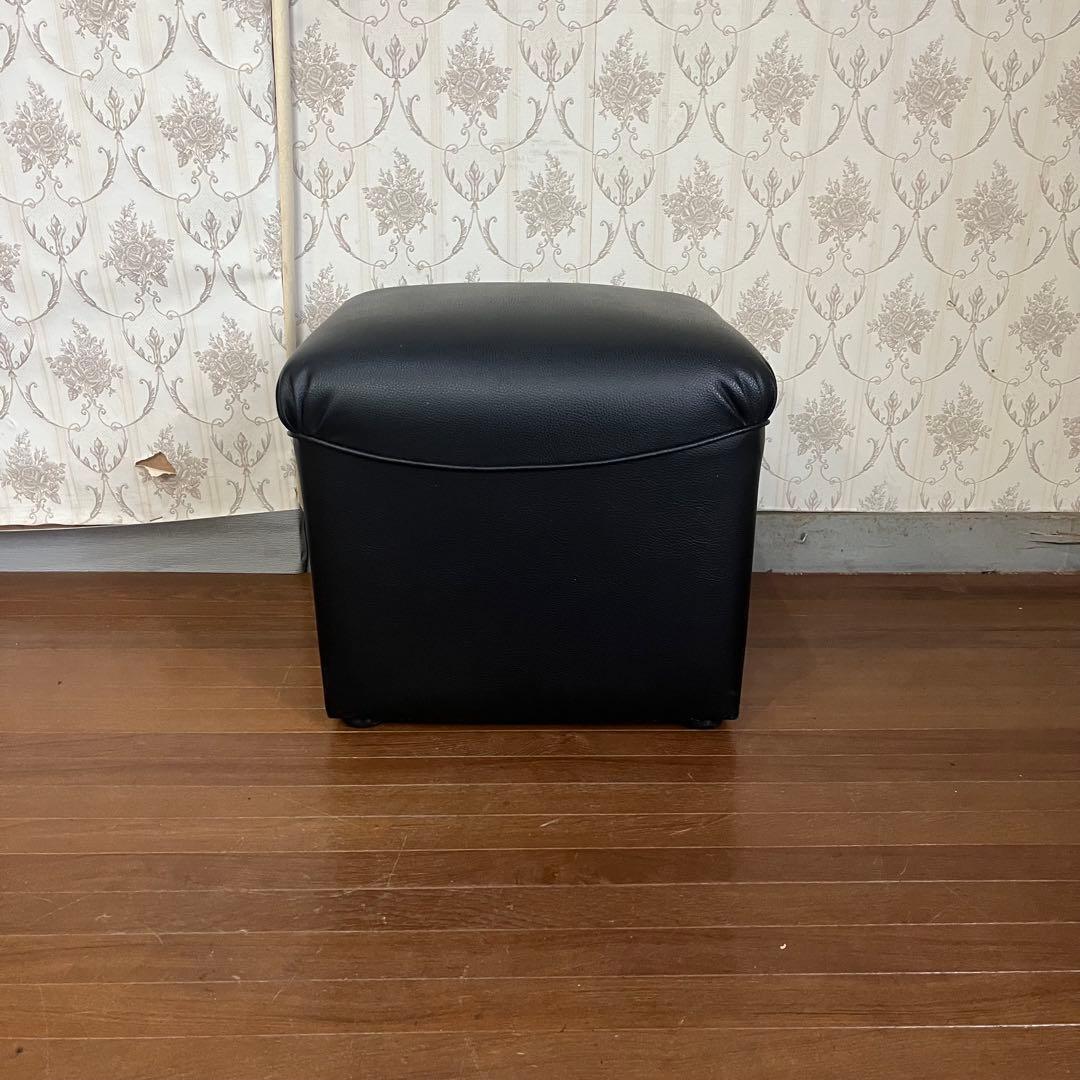 【中古品】レザー 角 スツール 椅子 四角形 オットマン 1人掛け 黒色 応接