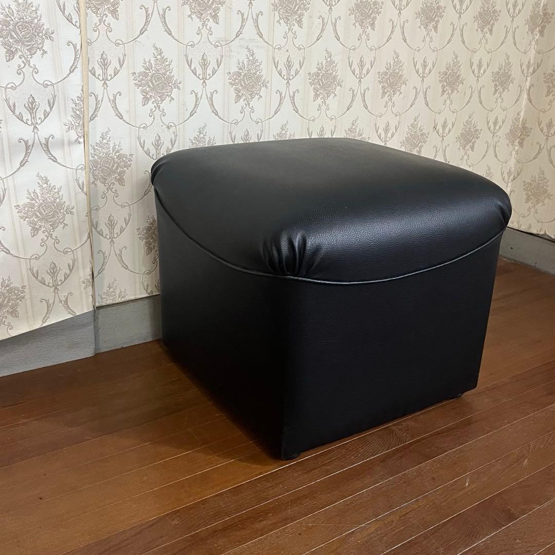 【中古品】レザー 角 スツール 椅子 四角形 オットマン 1人掛け 黒色 応接