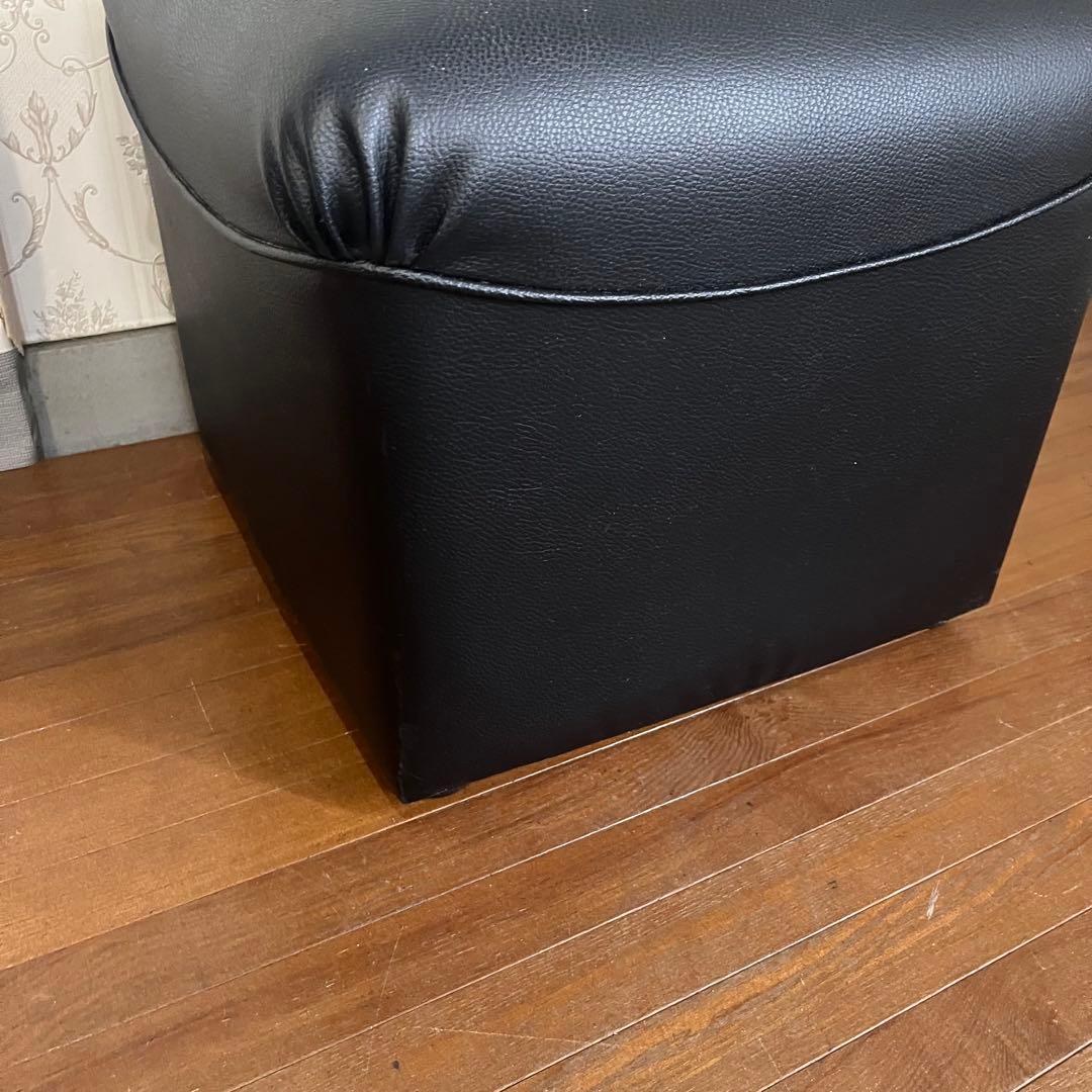 【中古品】レザー 角 スツール 椅子 四角形 オットマン 1人掛け 黒色 応接