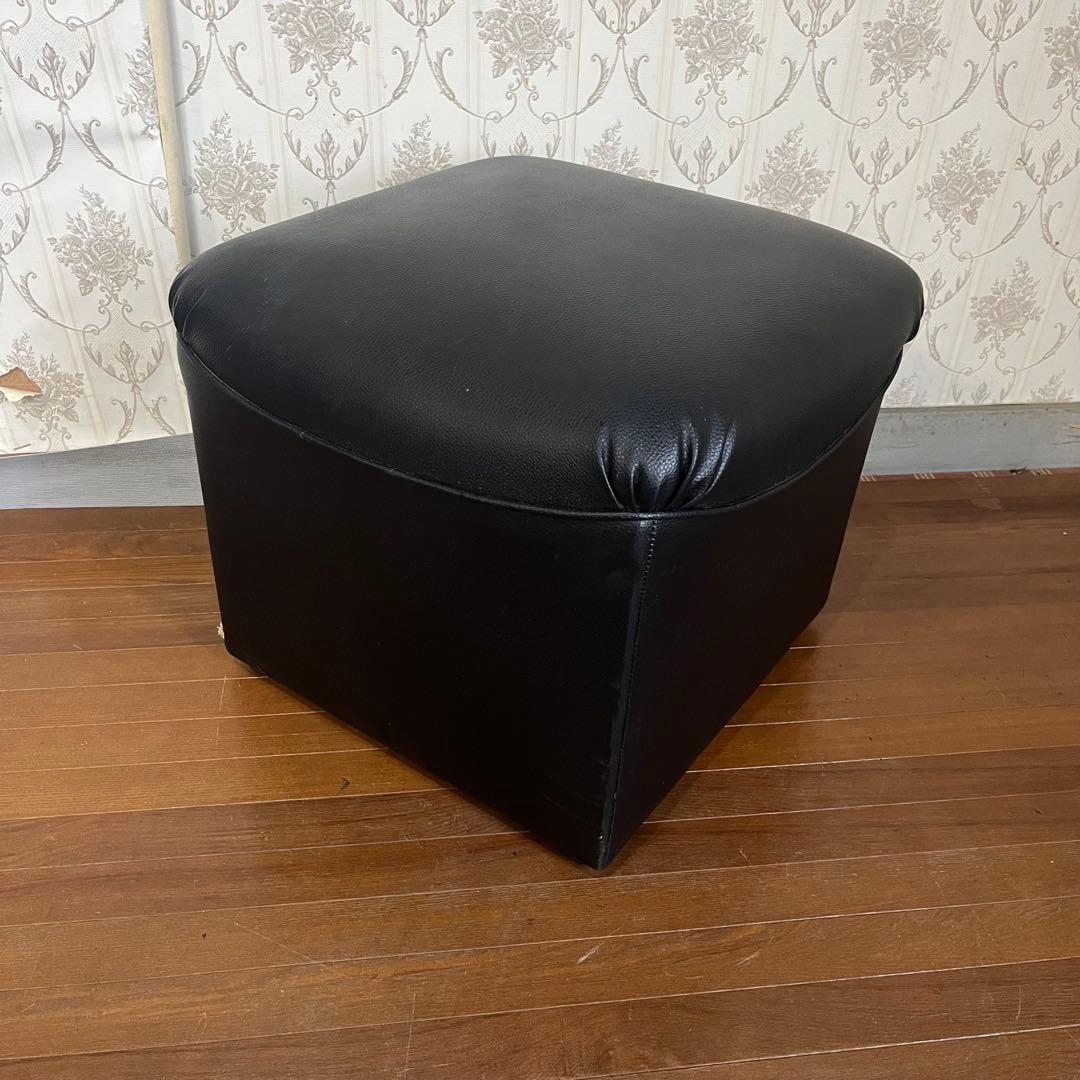 【中古品】レザー 角 スツール 椅子 四角形 オットマン 1人掛け 黒色 応接
