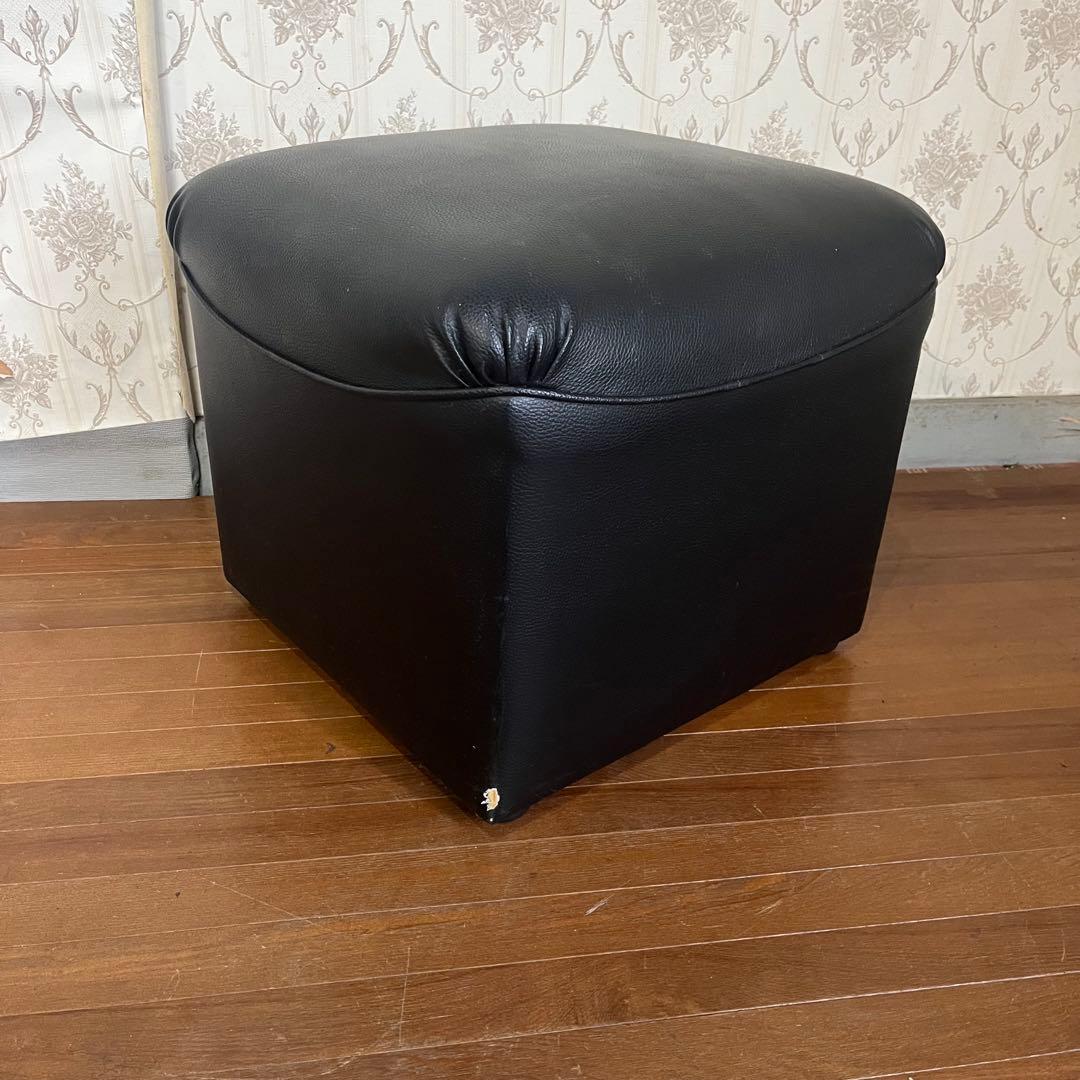 【中古品】レザー 角 スツール 椅子 四角形 オットマン 1人掛け 黒色 応接