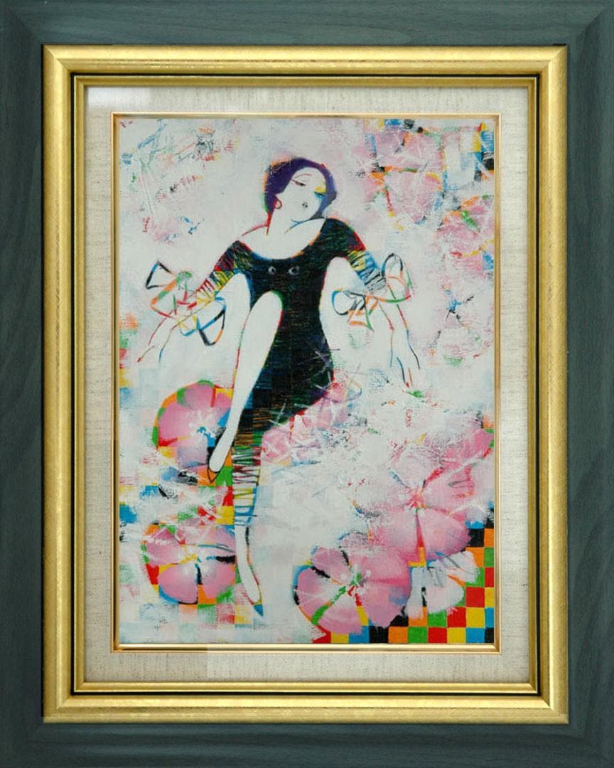 油絵 菅家令子 絵 絵画インテリア 額付(白) uF6-010211 人物 女性