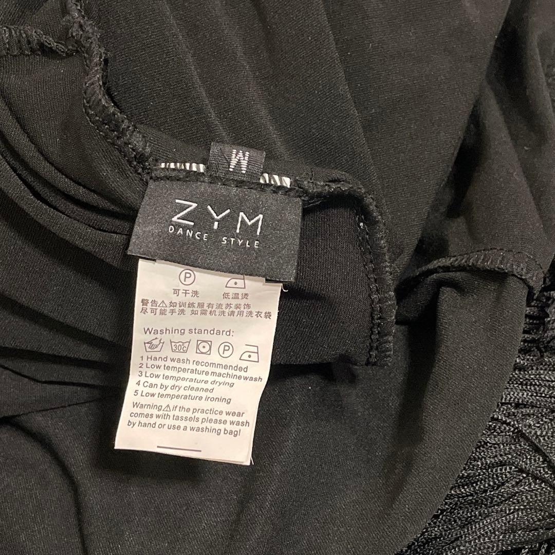 社交ダンスドレス ラテンドレス ZYM 黒 フリンジ パーティー お席ドレス M