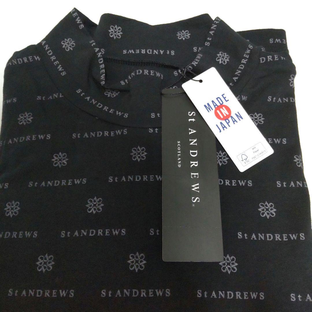 St ANDREWS ベア天竺ケルトロゴプリント長袖 ハイネック LL 黒 タグ