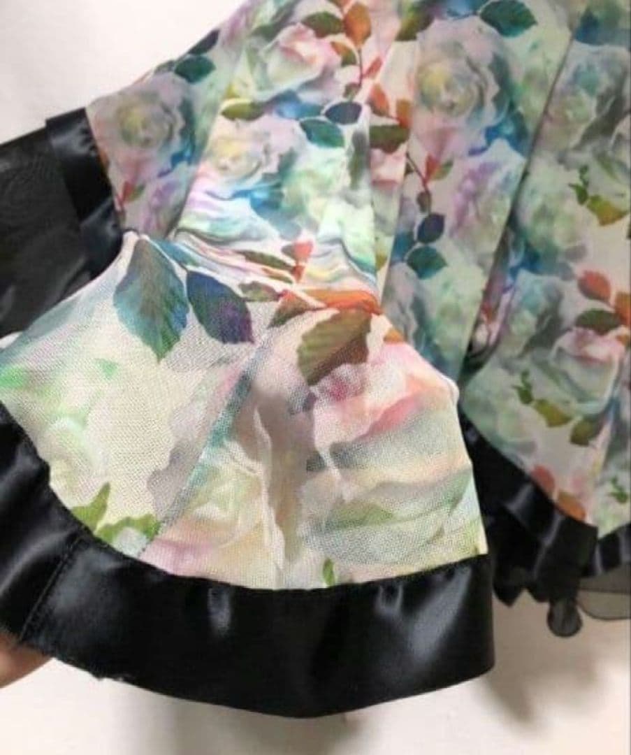 社交ダンス練習着パーティー新品タグ付き華やか花柄裾オーガンジーホーススカート