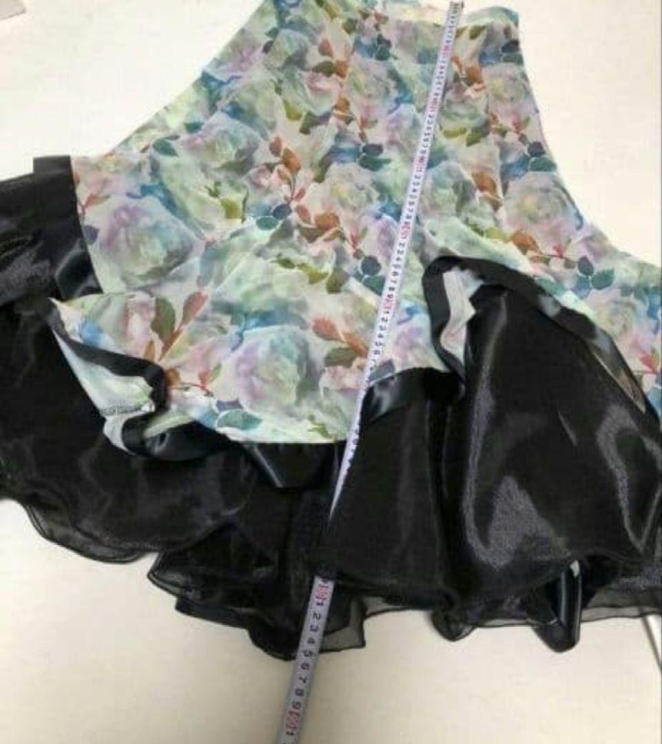 社交ダンス練習着パーティー新品タグ付き華やか花柄裾オーガンジーホーススカート