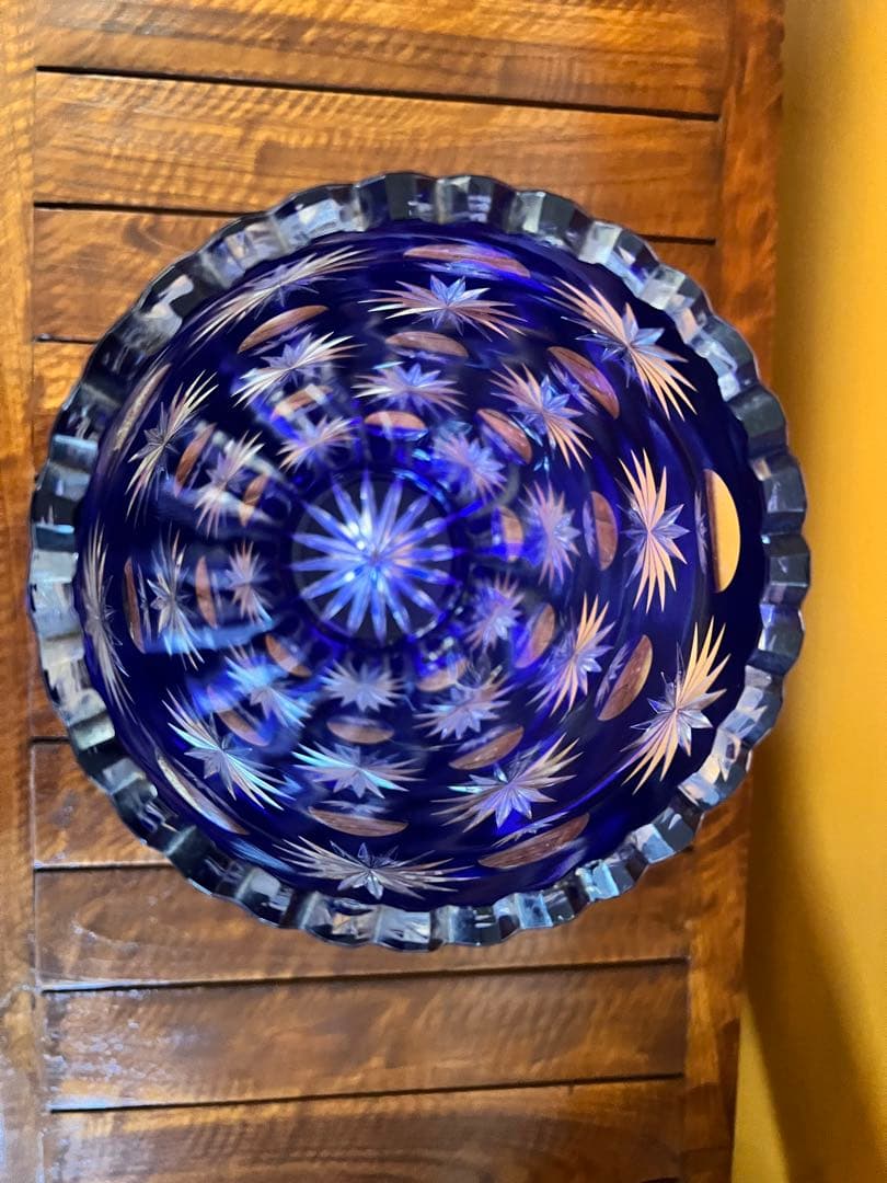 カットガラス　青いキリコ　切子ビンテージ　花瓶　江戸切子　flake