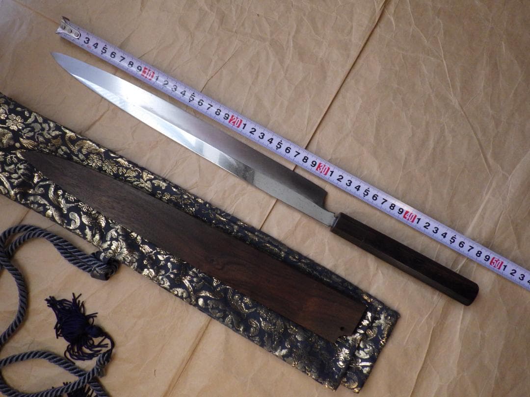 本焼/伯鳳宗良作★柳刃刺身包丁刃渡り尺1寸★水牛八角柄★
