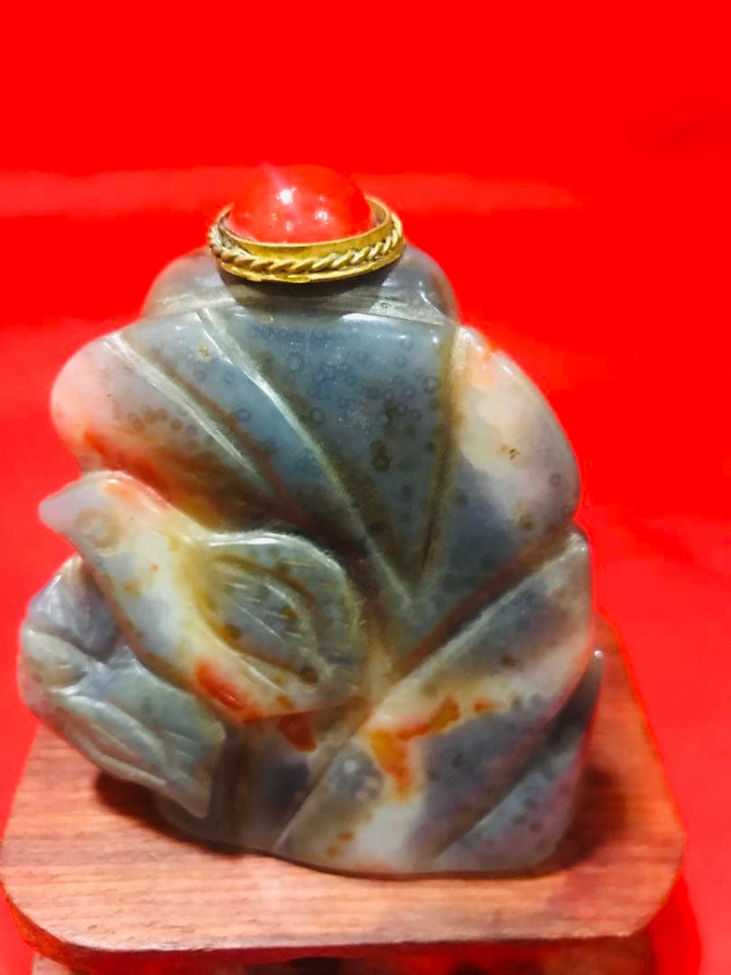 天然石 瑪瑙 鼻煙壺「花鳥」