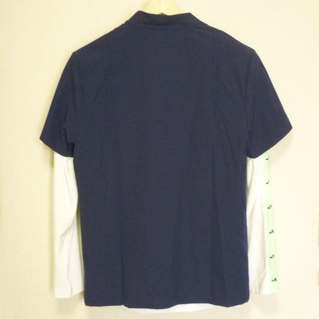 新品(メンズL)アディダスゴルフ 紺×白BOSグラフィックレイヤードセットシャツ