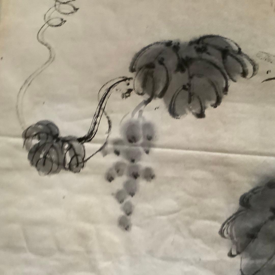 『貴重』安田以哉坊 × 瞻遥洞（合作）葡萄図 画賛 江戸後期　美濃派　肉筆紙本