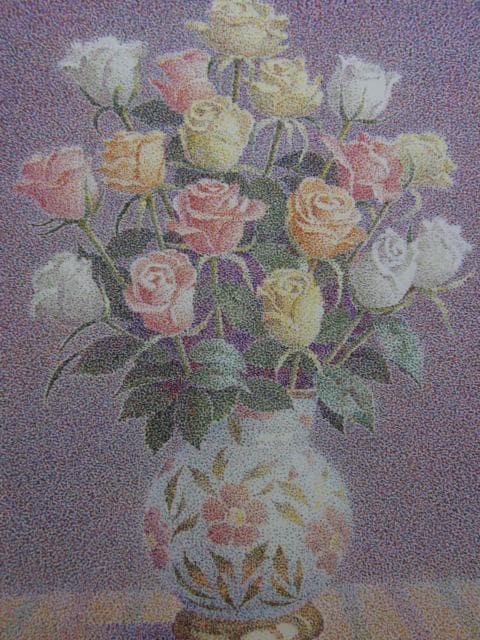 山田嘉彦、【薔薇】、希少な大判額装用画集より、美品、日本人画家、新品額装付