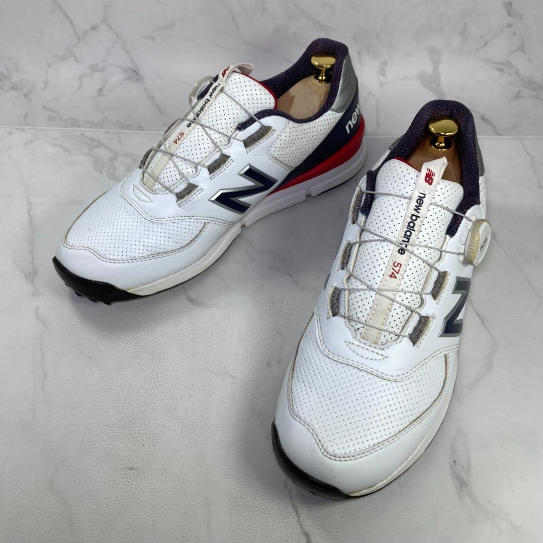 【美品】new balance ゴルフシューズ 26.0㎝ 白/紺/赤