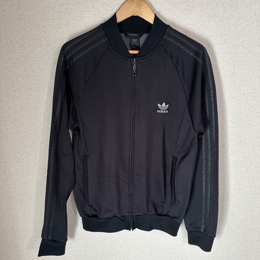 アディダス トラックジャケット オールブラック シルバーロゴ 2XL レア