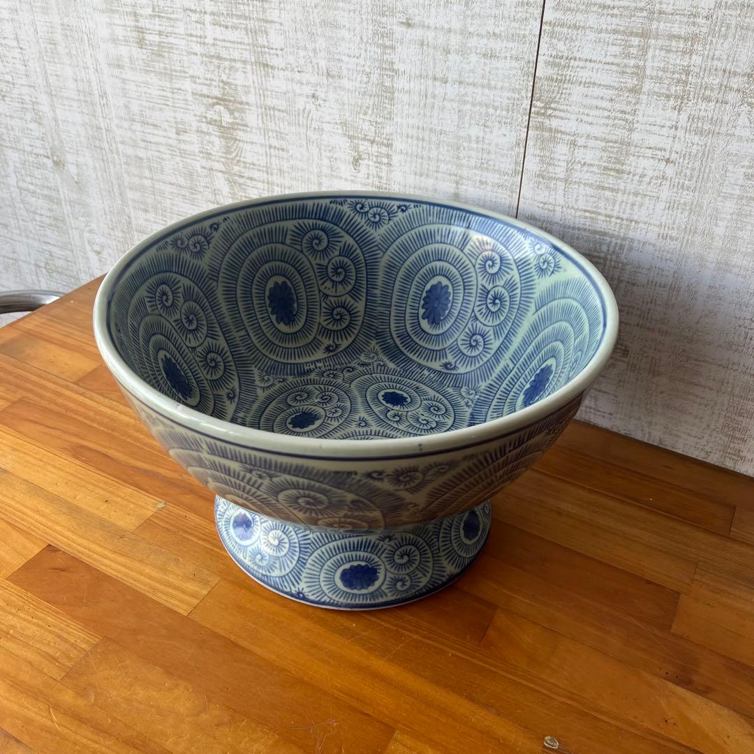 【アンティーク】蛸唐草文 古伊万里 染付 縁起文様 大皿 骨董品 古道具 蔵出し