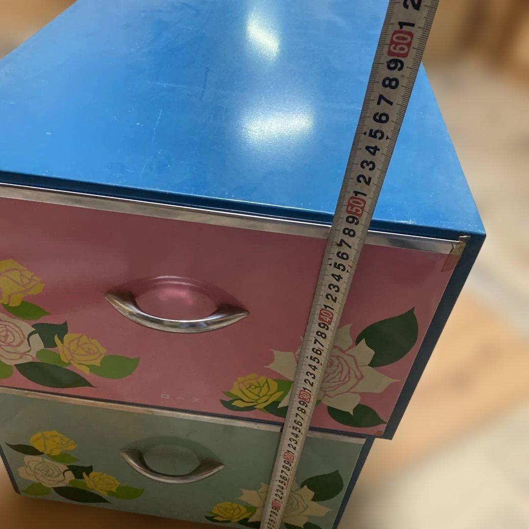 花柄収納チェスト 2段　洋服タンス収納　昭和レトロポップ　スチール製
