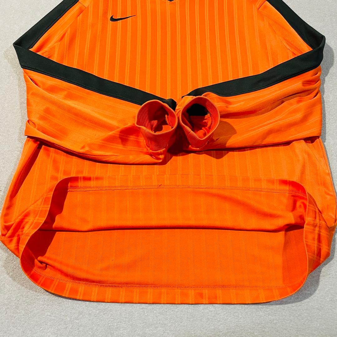 【00s】NIKE製 長袖サッカーシャツ/オレンジ/黒/Lサイズ　TEAMタグ