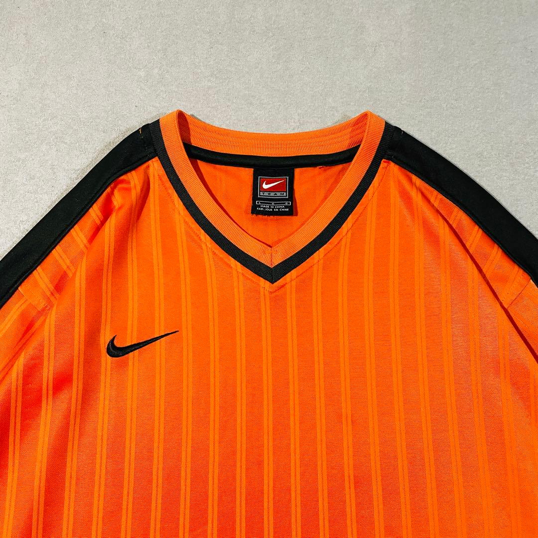【00s】NIKE製 長袖サッカーシャツ/オレンジ/黒/Lサイズ　TEAMタグ
