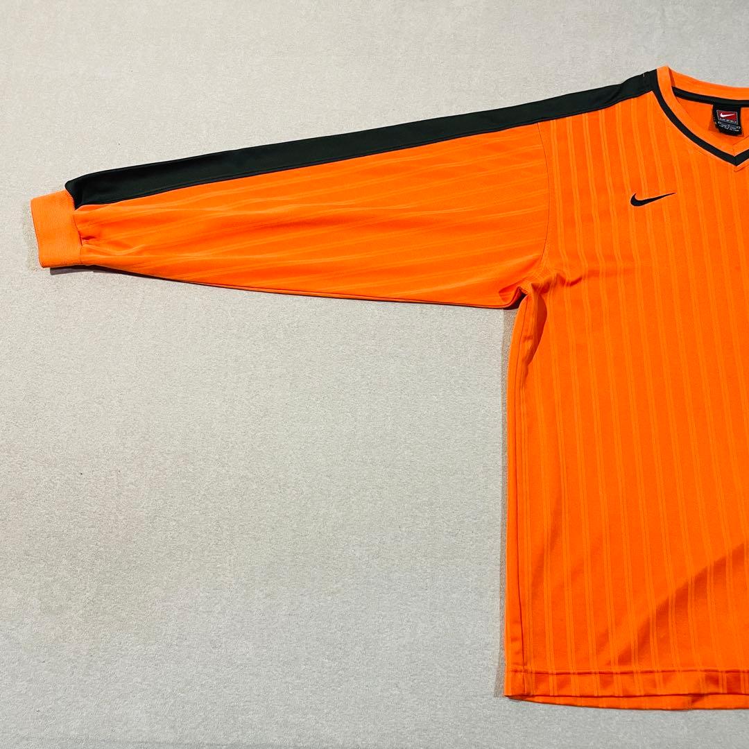 【00s】NIKE製 長袖サッカーシャツ/オレンジ/黒/Lサイズ　TEAMタグ