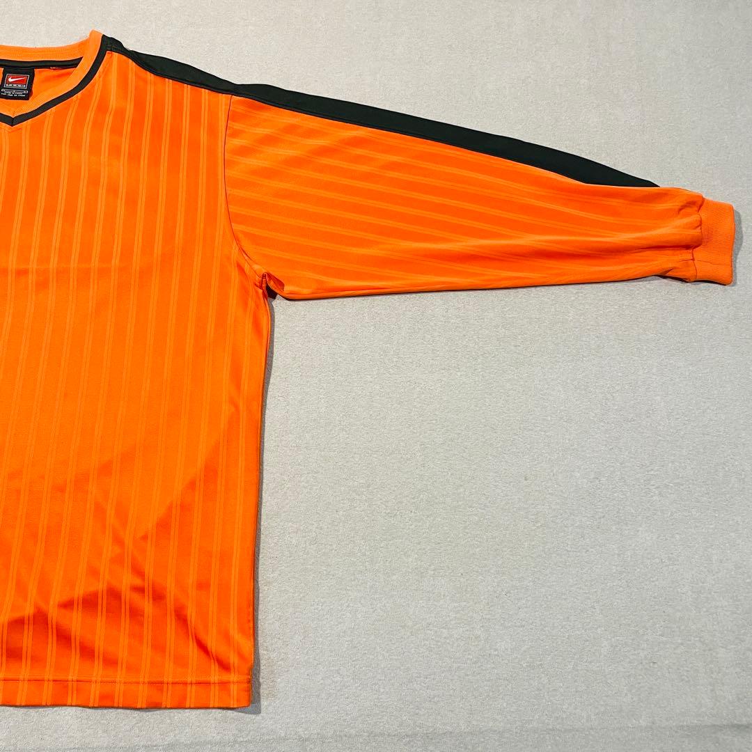 【00s】NIKE製 長袖サッカーシャツ/オレンジ/黒/Lサイズ　TEAMタグ