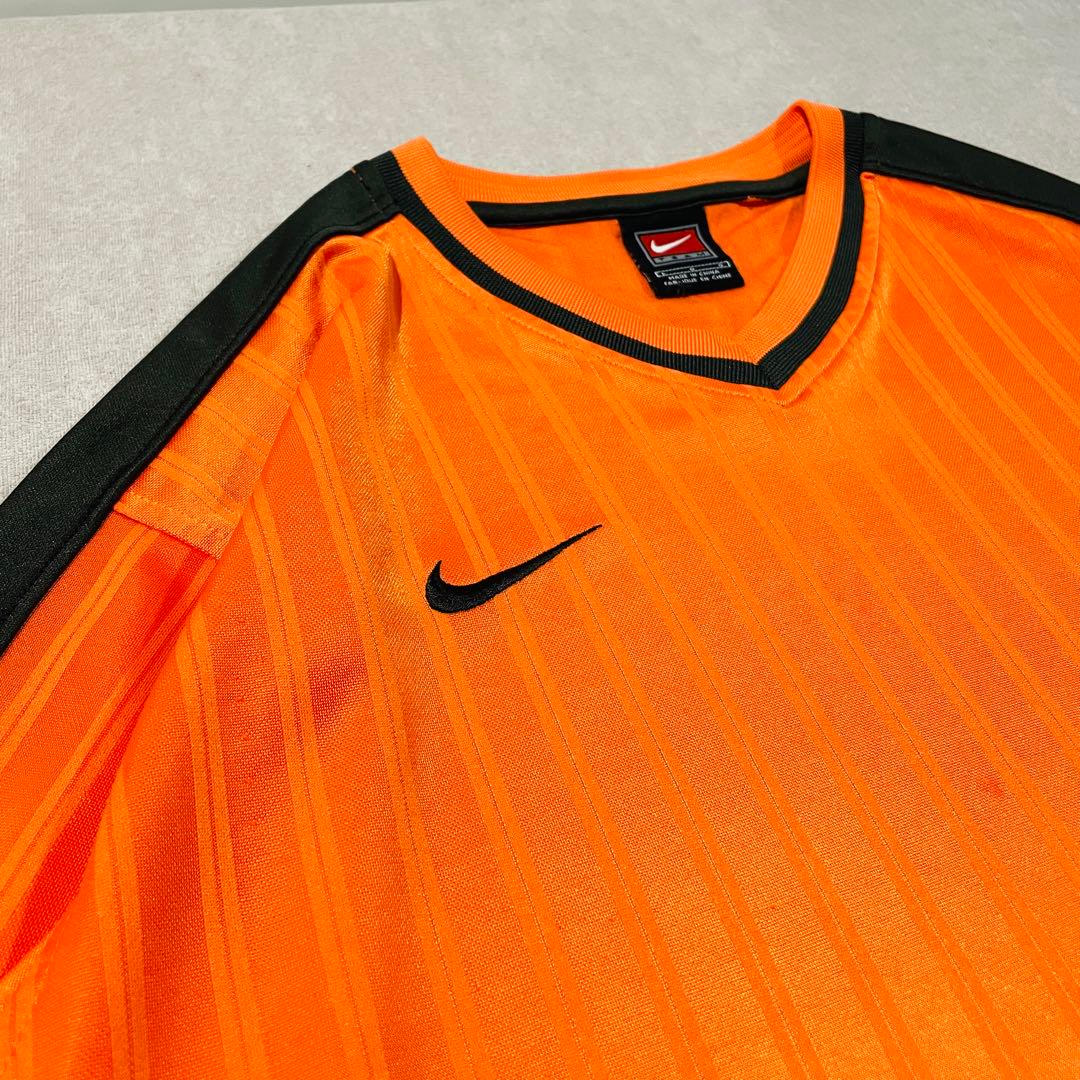 【00s】NIKE製 長袖サッカーシャツ/オレンジ/黒/Lサイズ　TEAMタグ
