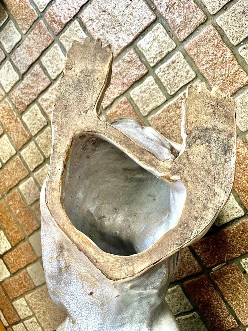 【特大40cm】作家物 獅子 置物 銘あり 狛犬 骨董 細工物 陶器 魔除け