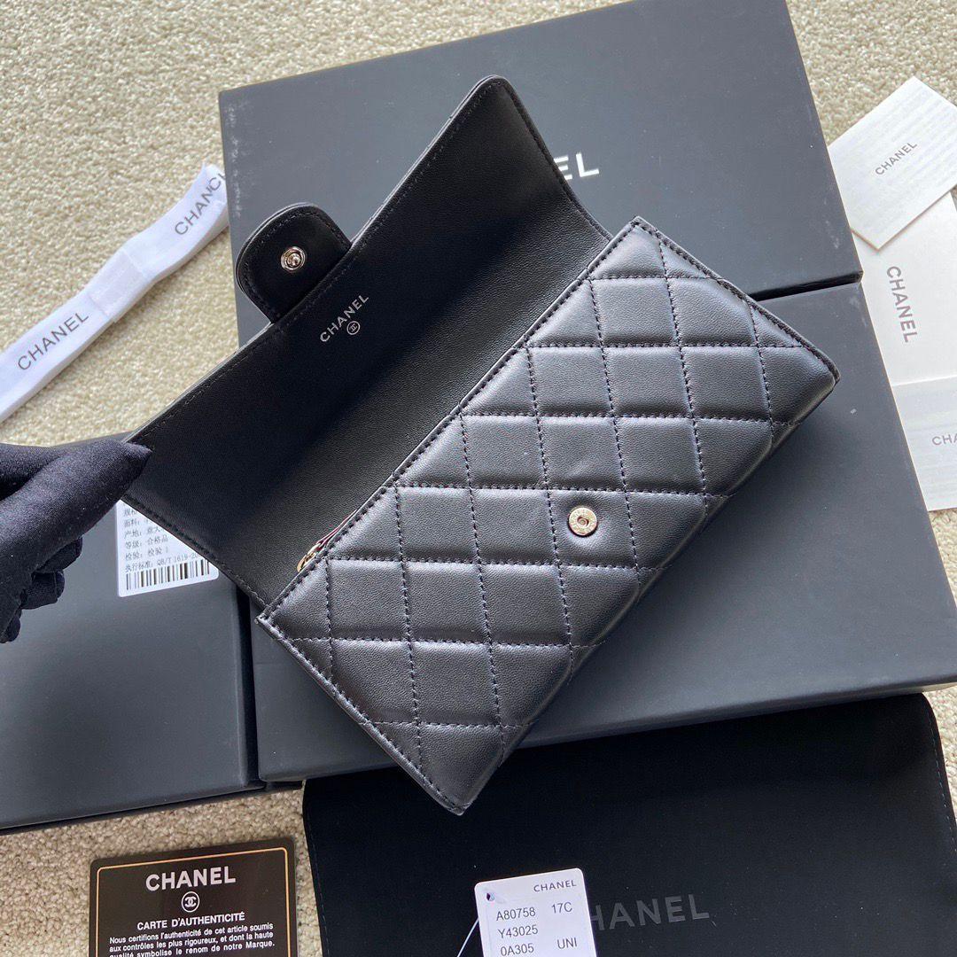CHANEL ブラック レザー 長財布